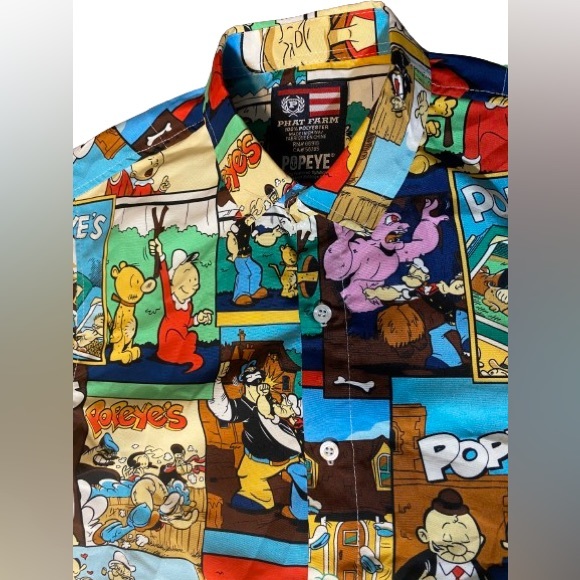 PHAT FARM Popeye and friends animated button up shirt - Picture 2 of 3
